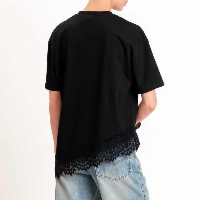 Vicolo-T-shirt asimmetrica con pizzo - nero