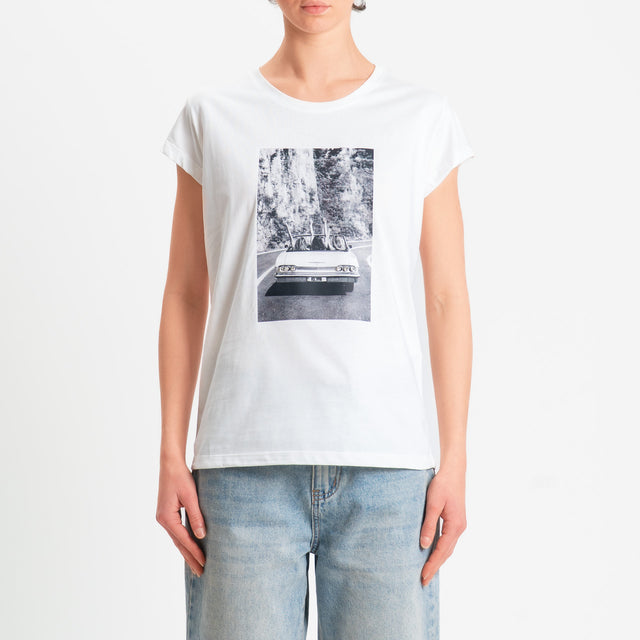 Vicolo-T-shirt stampa auto con strass - bianco