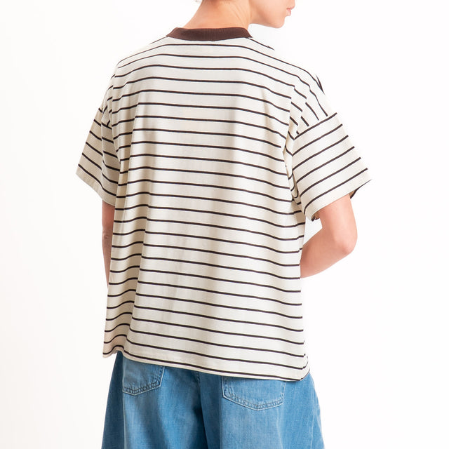 Vicolo-T-shirt a righe stampa"WEEKEND" - burro/moro