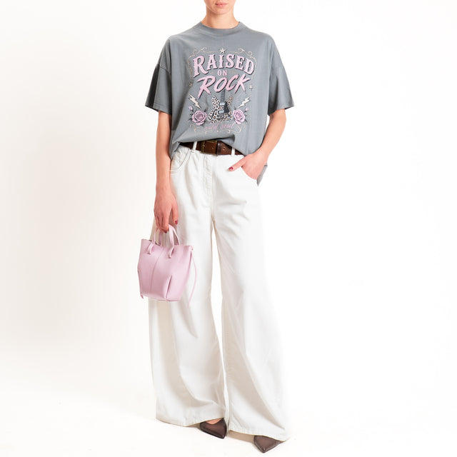 Vicolo-T-shirt stampa "RAISED ON ROCK" - grigio fumo