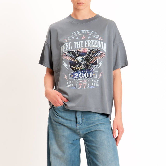 Vicolo-T-shirt stampa "FEEL THE FREEDOM" - grigio fumo