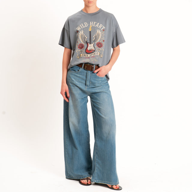 Vicolo-T-shirt stampa"WILD HEART" - grigio fumo