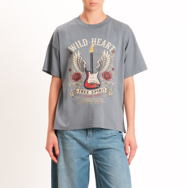 Vicolo-T-shirt stampa"WILD HEART" - grigio fumo