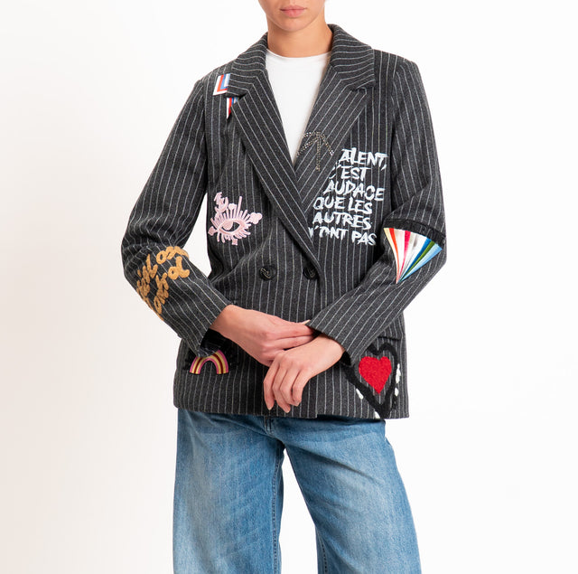 Vicolo-Giacca gessata con patch - nero