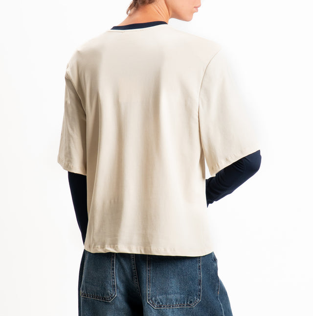 Vicolo-T-shirt stampa "MASCOT" con spalline - burro/blu
