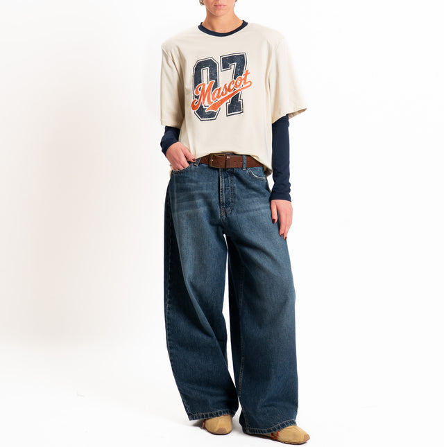 Vicolo-T-shirt stampa "MASCOT" con spalline - burro/blu