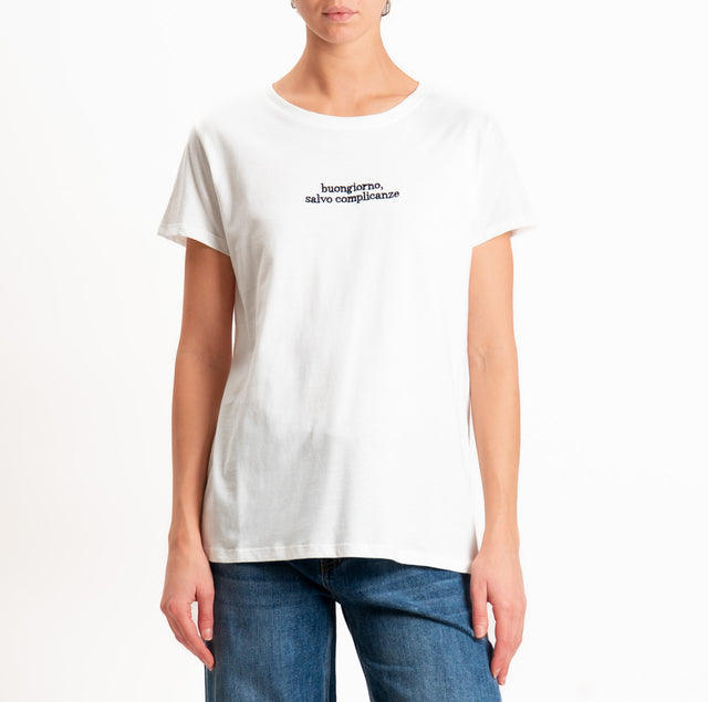 Vicolo-T-shirt "BUONGIORNO SALVE COMPLICANZE" - bianco