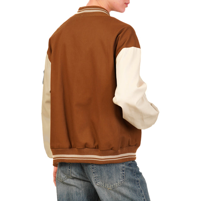 Vicolo-Bomber con patch - cuoio/burro