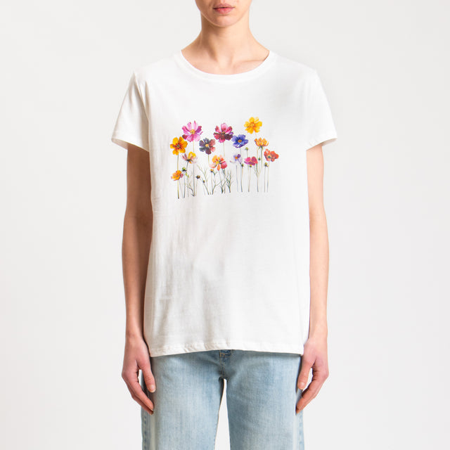 Vicolo-T-shirt stampa fiori - bianco