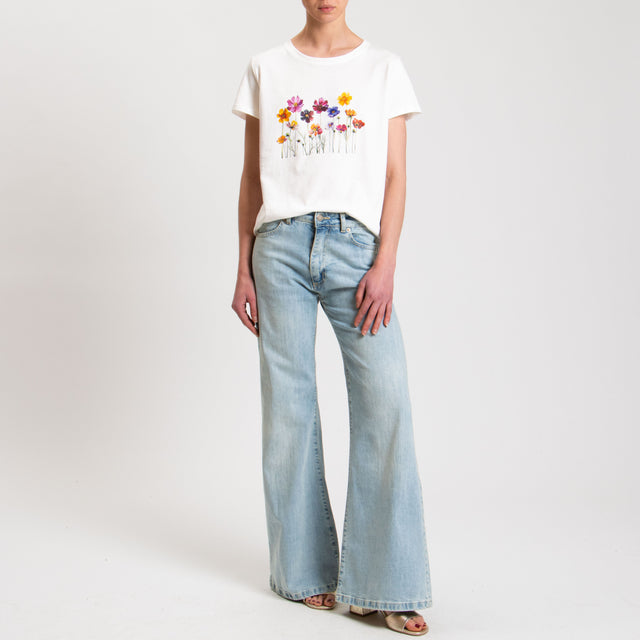 Vicolo-T-shirt stampa fiori - bianco