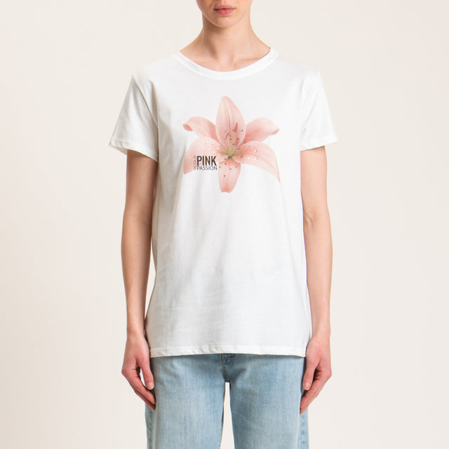 Vicolo-T-shirt fiore con applicazione - bianco