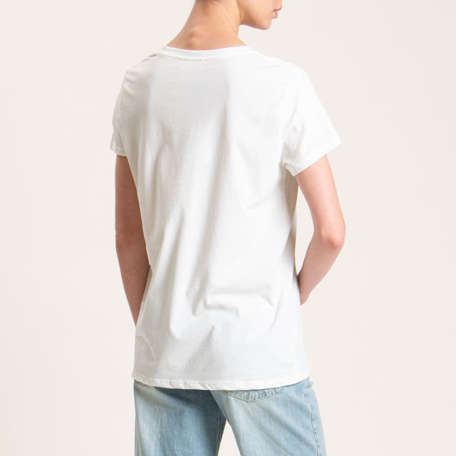 Vicolo-T-shirt fiore con applicazione - bianco