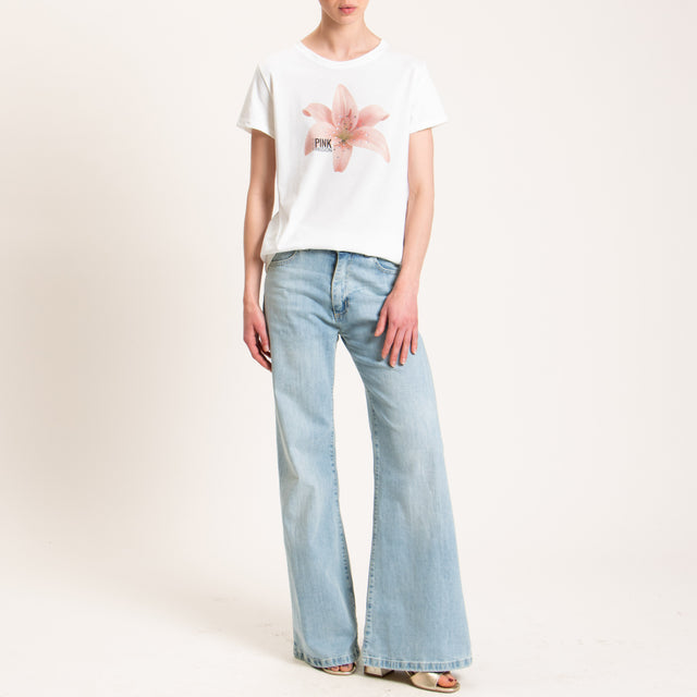 Vicolo-T-shirt fiore con applicazione - bianco