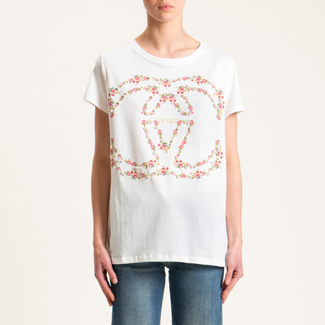 Vicolo-T-shirt stampa fiori con applicazioni - bianco/cherry