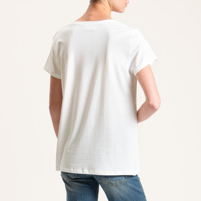 Vicolo-T-shirt stampa fiori con applicazioni - bianco/cherry