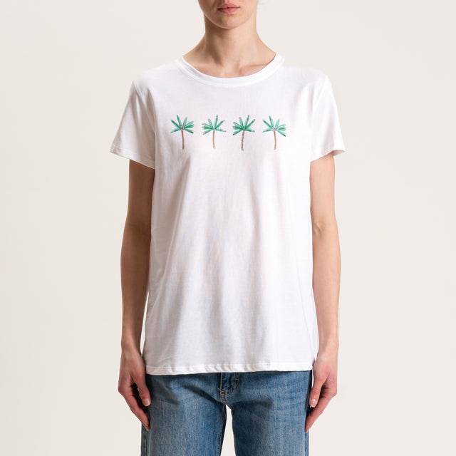 Vicolo-T-shirt stampa palme con strass - bianco