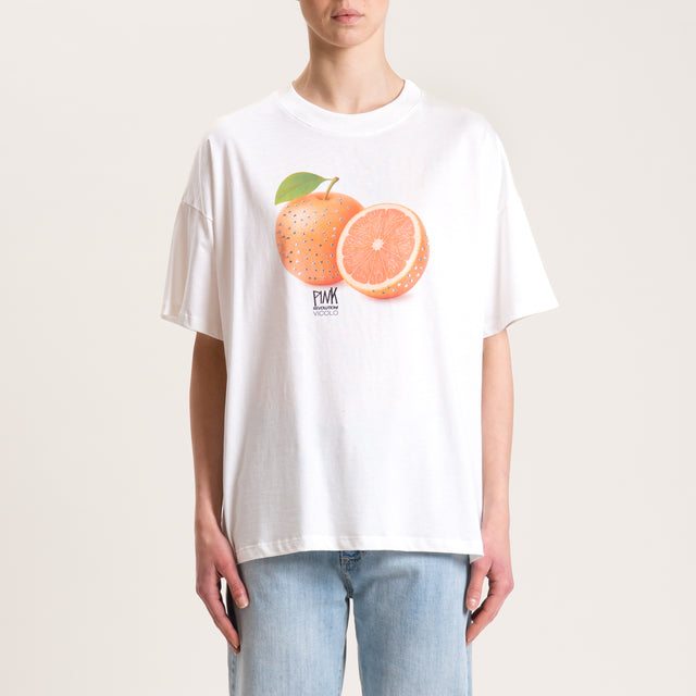 Vicolo-T-shirt stampa arancio con strass - bianco