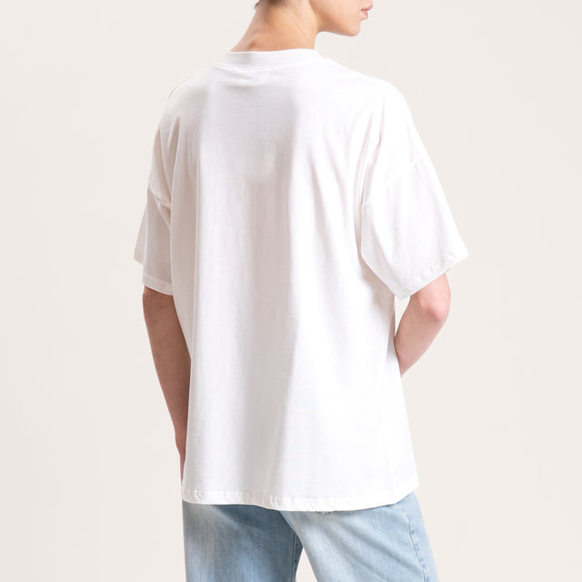 Vicolo-T-shirt stampa arancio con strass - bianco