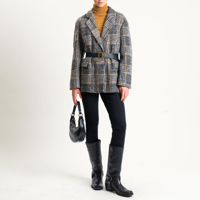 Vicolo-Giacca misto lana con cintura - nero/latte/cuoio