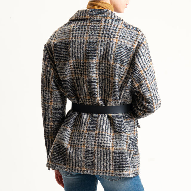 Vicolo-Giacca misto lana con cintura - nero/latte/cuoio