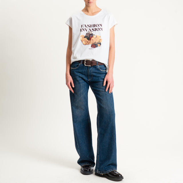 Vicolo-T-shirt stampa "FASHION INVASION" - Bianco