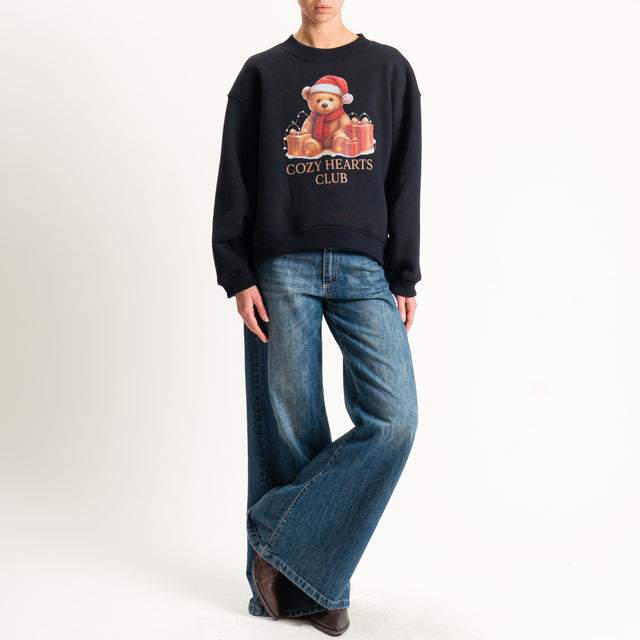 Vicolo-Felpa stampa orsetto "COZY HEARTS..." - Nero