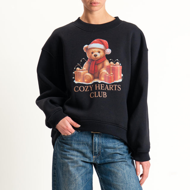 Vicolo-Felpa stampa orsetto "COZY HEARTS..." - Nero