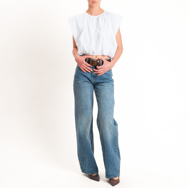Vicolo-Blusa smanicata elastico in vita - bianco