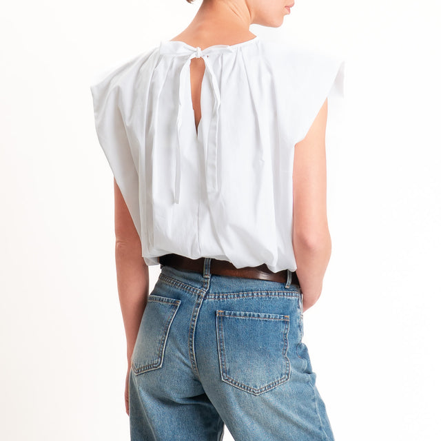 Vicolo-Blusa smanicata elastico in vita - bianco
