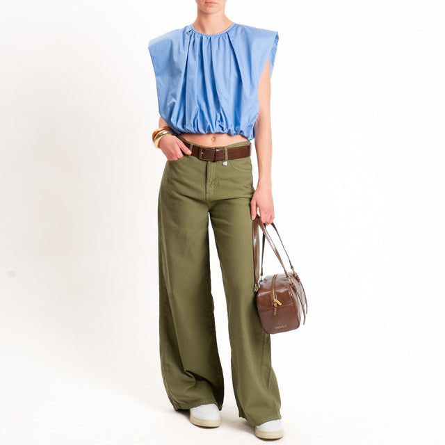 Vicolo-Blusa smanicata elastico in vita - sky
