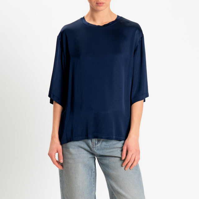 Vicolo-Blusa satin elasticizzata manica 3/4 - blu