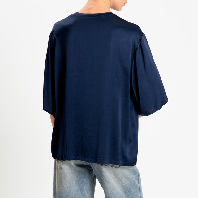 Vicolo-Blusa satin elasticizzata manica 3/4 - blu