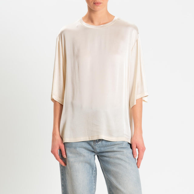 Vicolo-Blusa satin elasticizzata manica 3/4 - burro