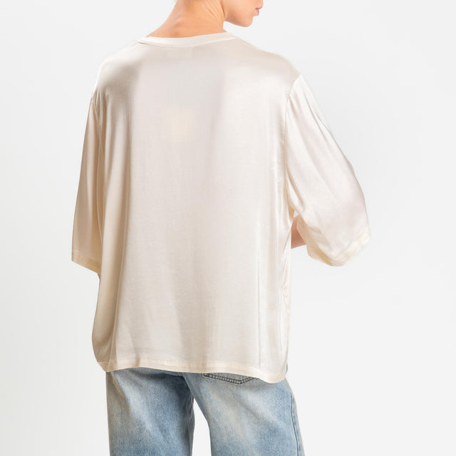 Vicolo-Blusa satin elasticizzata manica 3/4 - burro