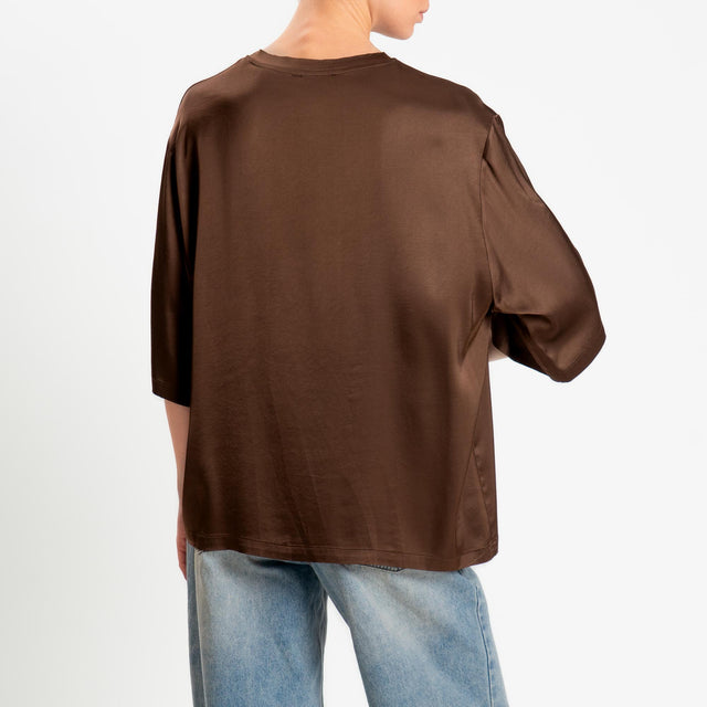 Vicolo-Blusa satin elasticizzata manica 3/4 - cacao