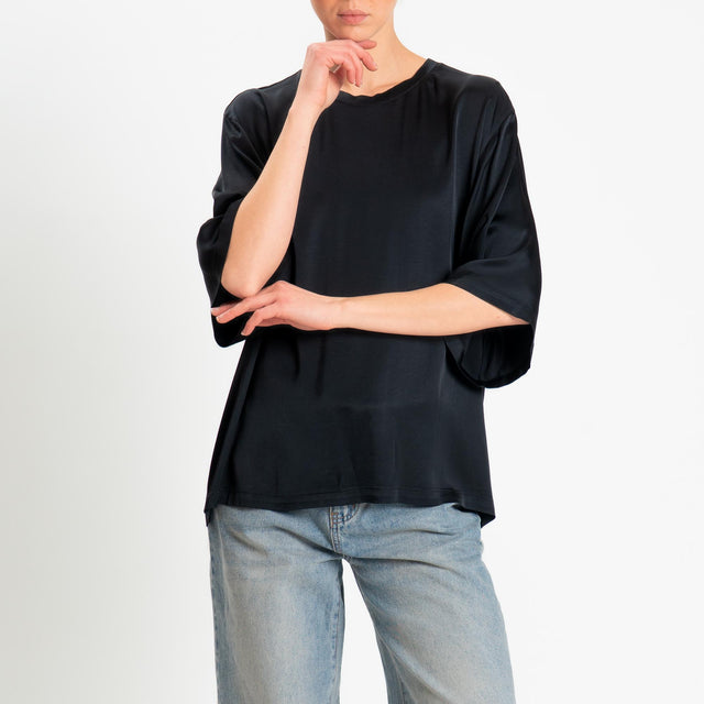 Vicolo-Blusa satin elasticizzata manica 3/4 - nero