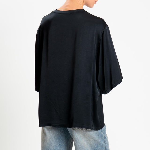 Vicolo-Blusa satin elasticizzata manica 3/4 - nero