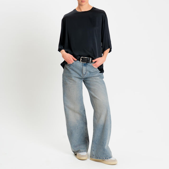 Vicolo-Blusa satin elasticizzata manica 3/4 - nero