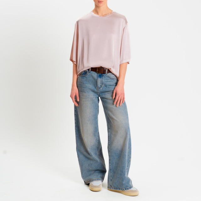 Vicolo-Blusa satin elasticizzata manica 3/4 - rosa