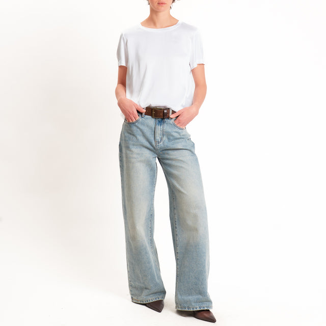 Vicolo-Blusa satin elasticizzata mezza manica - bianco