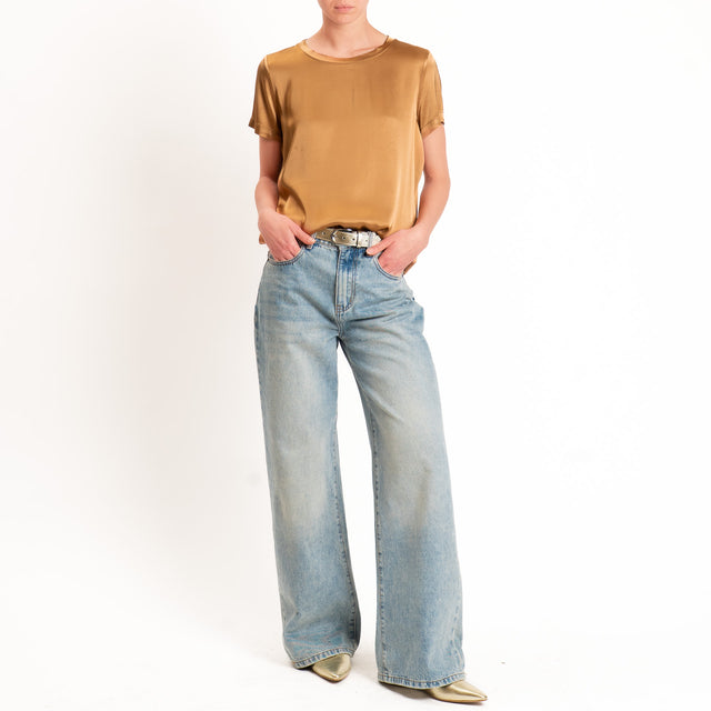 Vicolo-Blusa satin elasticizzata mezza manica - biscotto