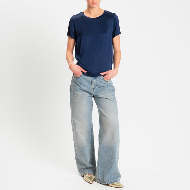 Vicolo-Blusa satin elasticizzata mezza manica - blu