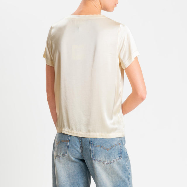 Vicolo-Blusa satin elasticizzata mezza manica - burro