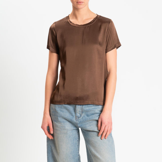 Vicolo-Blusa satin elasticizzata mezza manica - cacao