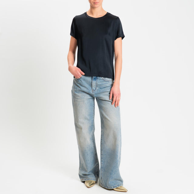 Vicolo-Blusa satin elasticizzata mezza manica - nero