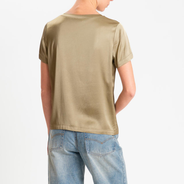 Vicolo-Blusa satin elasticizzata mezza manica - olio