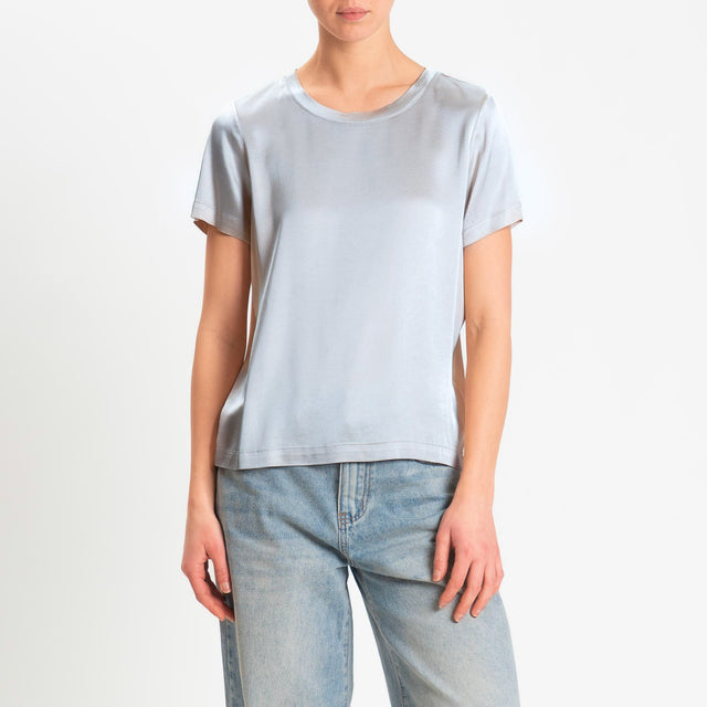 Vicolo-Blusa satin elasticizzata mezza manica - perla