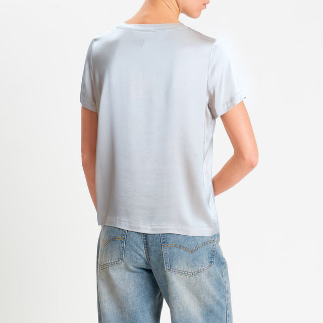 Vicolo-Blusa satin elasticizzata mezza manica - perla