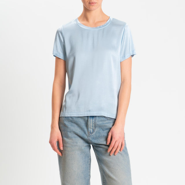 Vicolo-Blusa satin elasticizzata mezza manica - sky