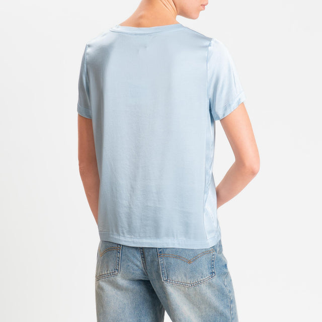 Vicolo-Blusa satin elasticizzata mezza manica - sky